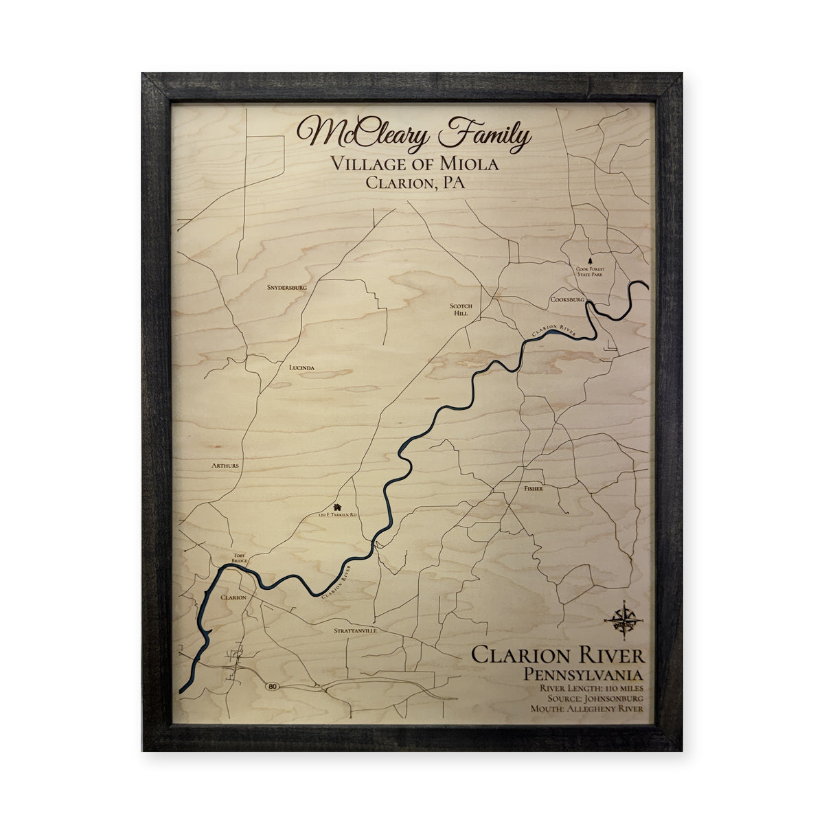 Clarion River, Pennsylvania Wood Map — plain-background photo [MC20261006 q1184 92de214c48b8]