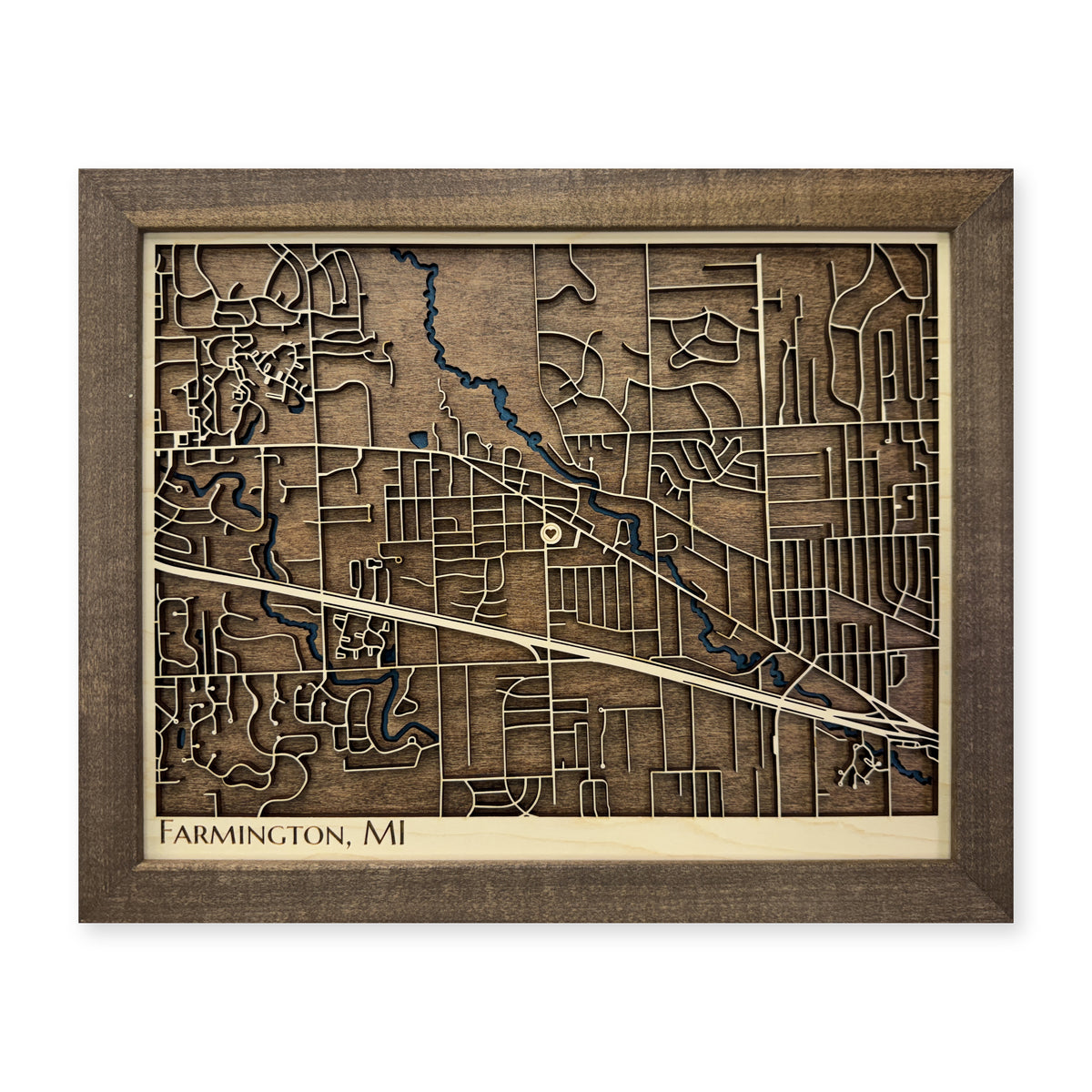 Farmington, Michigan Wood City Map — plain-background photo [MC20261006 q1190 c3e0dd345117]