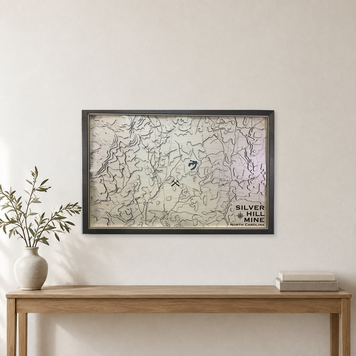 Silver Hill Mine, North Carolina Topographic Wood Map — room mockup [MC20261006 q1261 235710794991]