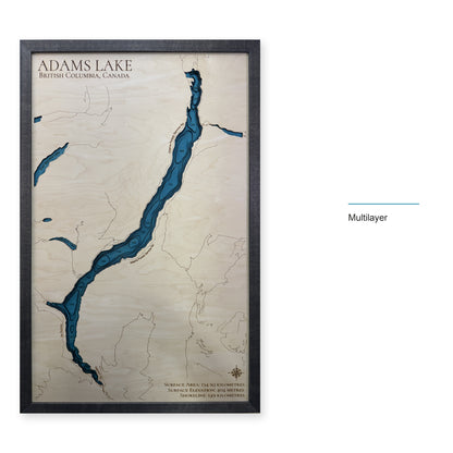 Adams Lake, British Columbia, Canada Wood Map — style-labeled photo [MC20261006 q1289 18456f9e9398]