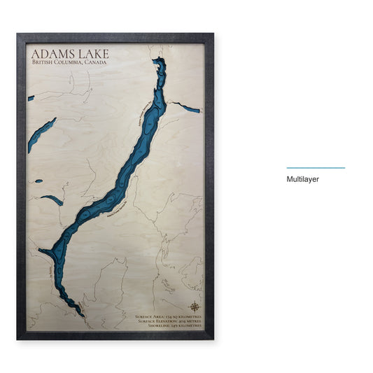 Adams Lake, British Columbia, Canada Wood Map — style-labeled photo [MC20261006 q1289 18456f9e9398]