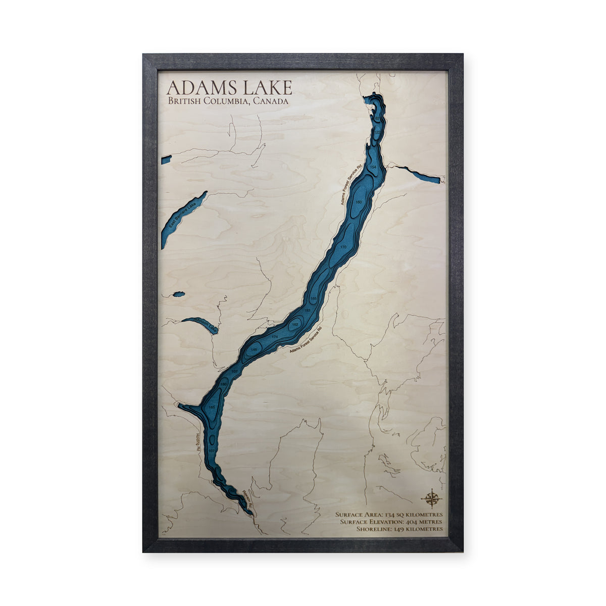 Adams Lake, British Columbia, Canada Wood Map — plain-background photo [MC20261006 q1289 9eee9165d51b]