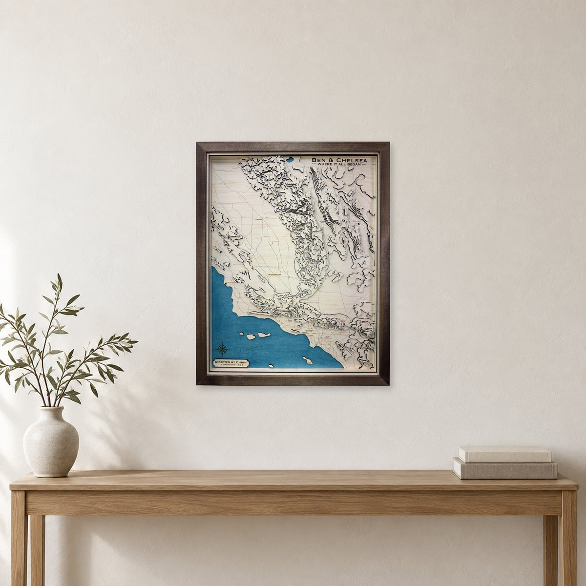 Southern California Topographic Wood Map — room mockup [MC20261006 q1293 1eedbb5d3442]