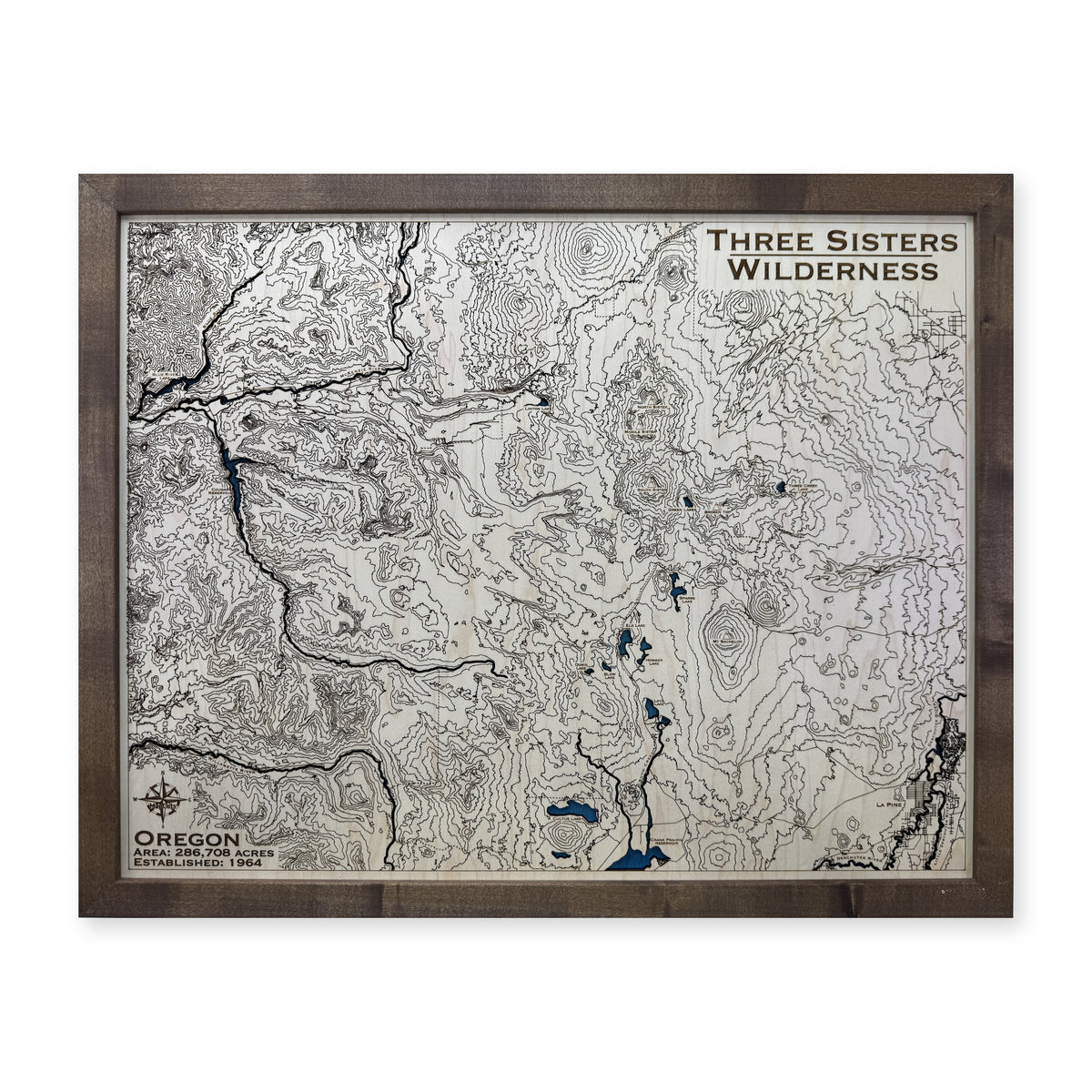 Three Sisters Wilderness Wood Map — plain-background photo [MC20261006 q1316 b7eb0a671dc6]
