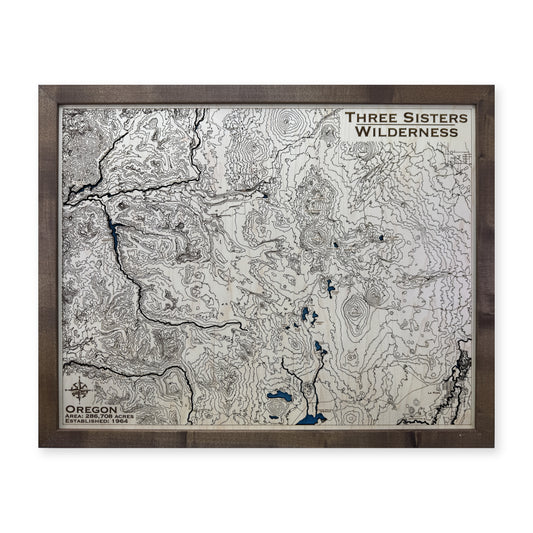 Three Sisters Wilderness Wood Map — plain-background photo [MC20261006 q1316 b7eb0a671dc6]