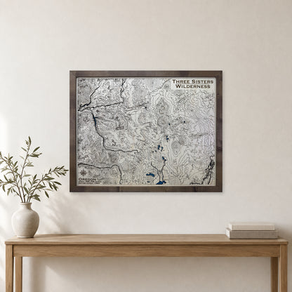 Three Sisters Wilderness Wood Map — room mockup [MC20261006 q1316 1638b1382e19]