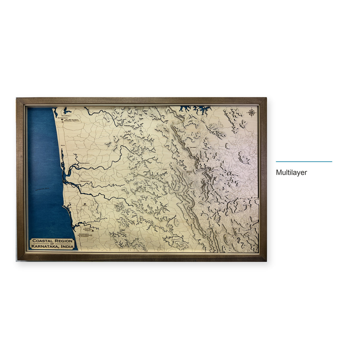 Coastal Karnataka, India Topographic Wood Map — style-labeled photo [MC20261006 q1325 cd46e37a58cf]