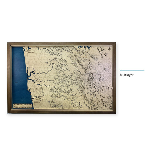 Coastal Karnataka, India Topographic Wood Map — style-labeled photo [MC20261006 q1325 cd46e37a58cf]