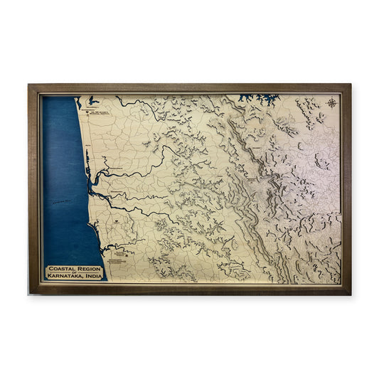 Coastal Karnataka, India Topographic Wood Map — plain-background photo [MC20261006 q1325 7942ef4cf890]