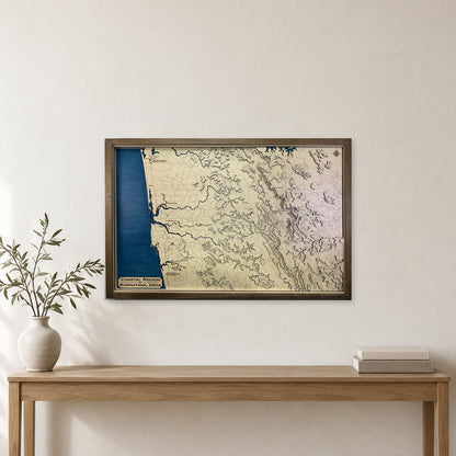 Coastal Karnataka, India Topographic Wood Map — room mockup [MC20261006 q1325 f6cbacb9ebbb]