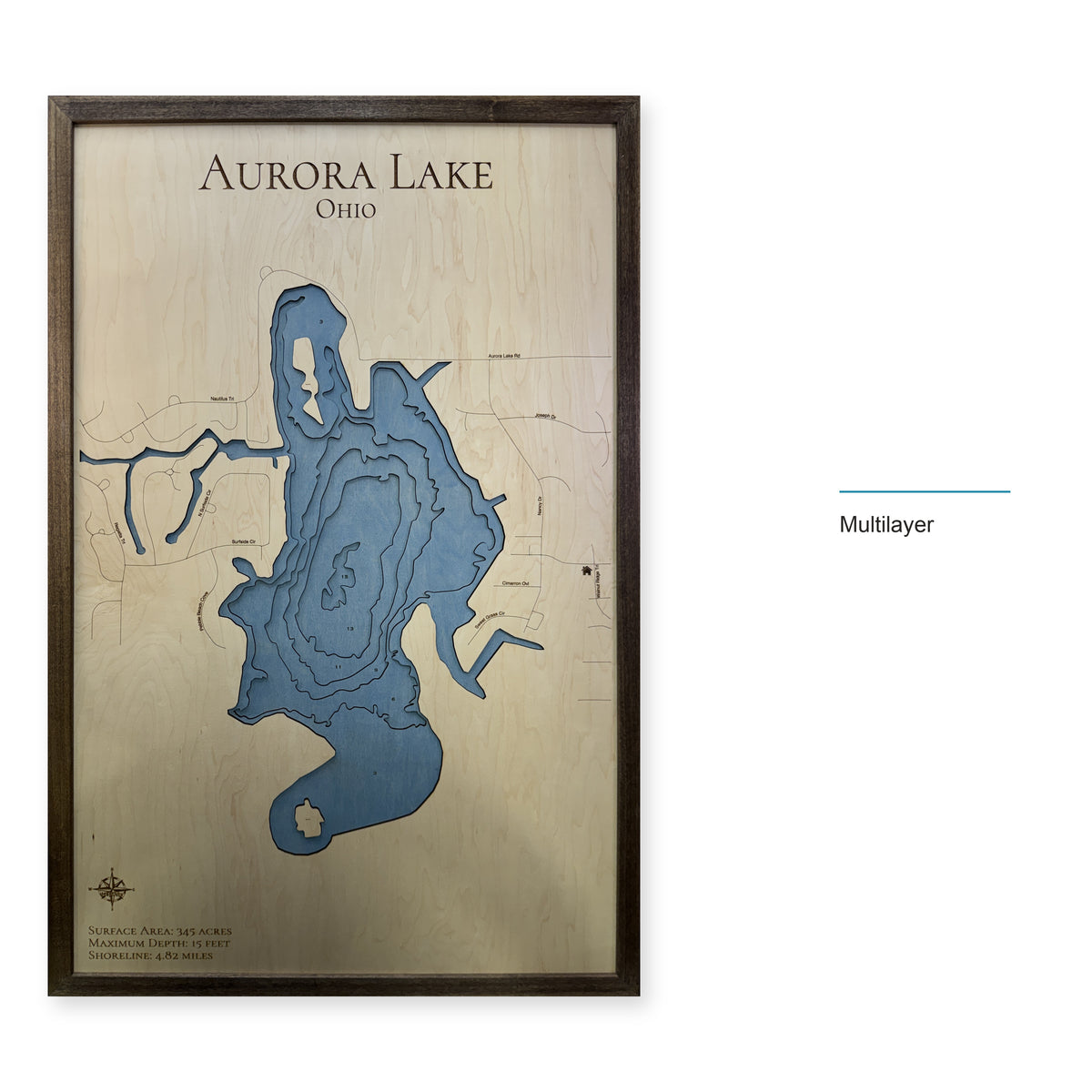 Aurora Lake, Ohio Wood Map — style-labeled photo [MC20261006 q1388 5ea03f6fdae7]