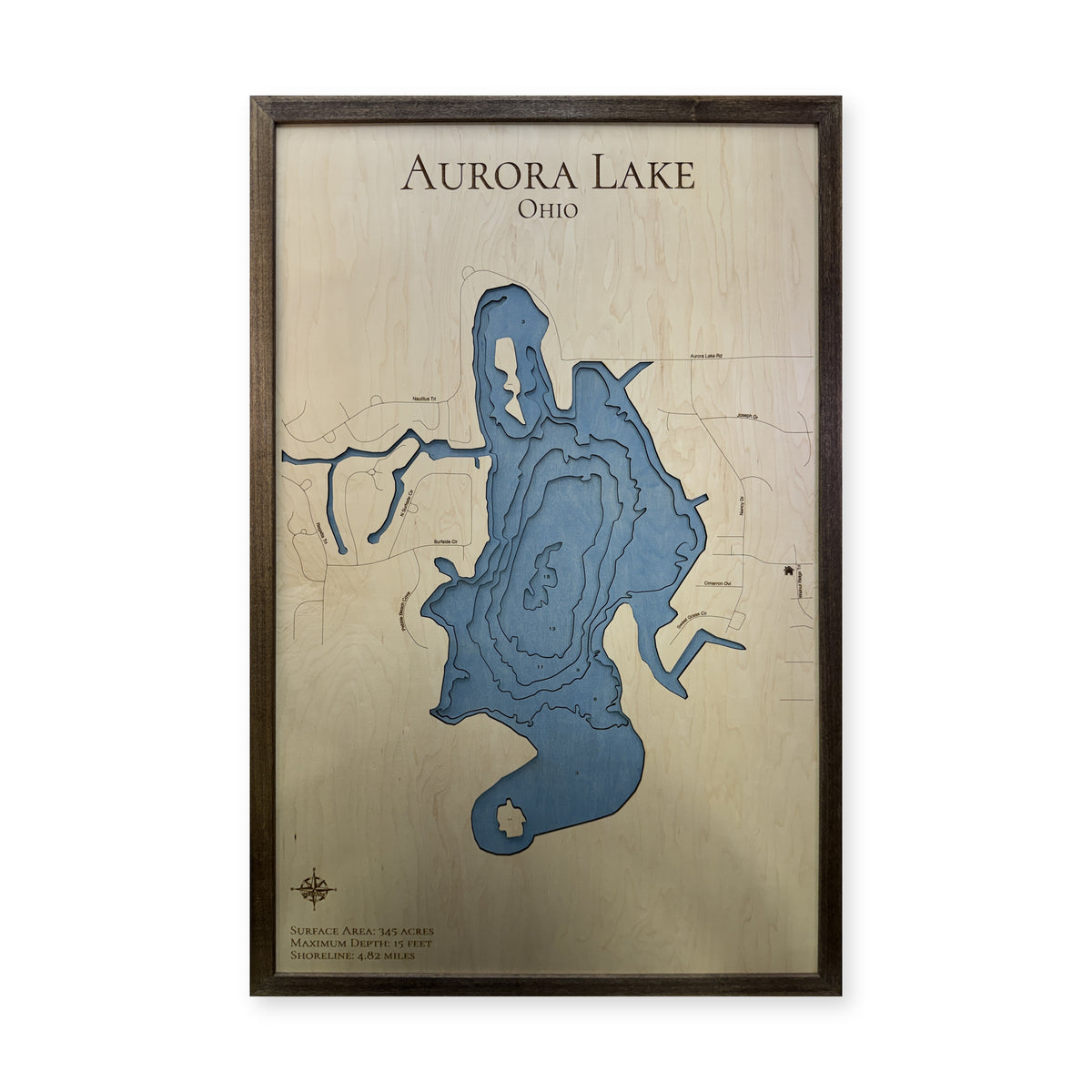 Aurora Lake, Ohio Wood Map — plain-background photo [MC20261006 q1388 a2ee95ef6c58]