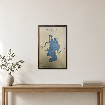 Aurora Lake, Ohio Wood Map — room mockup [MC20261006 q1388 92aa165fad34]