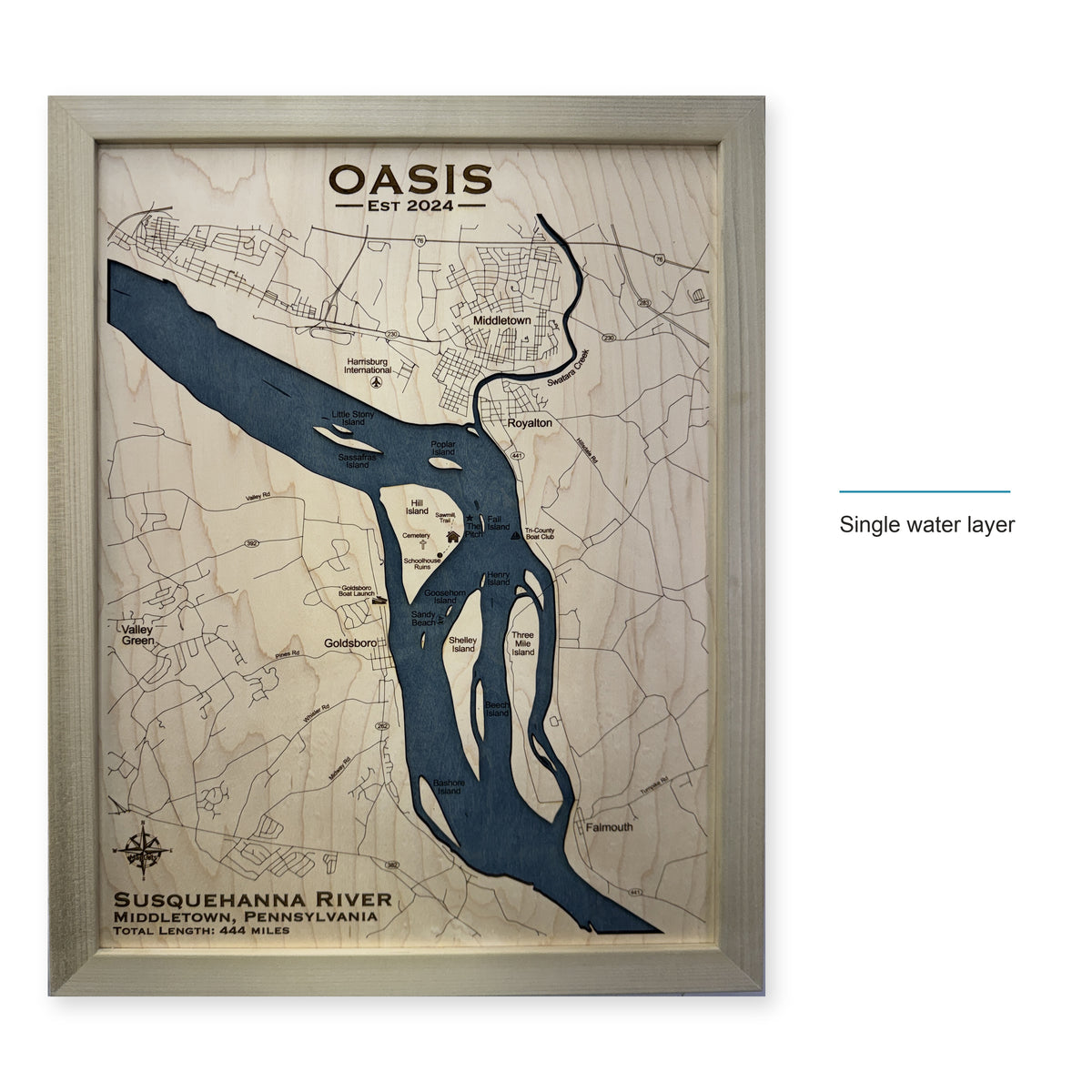 Susquehanna River, Middletown, Pennsylvania Wood Map — style-labeled photo [MC20261006 q1397 decd5197ce7d]