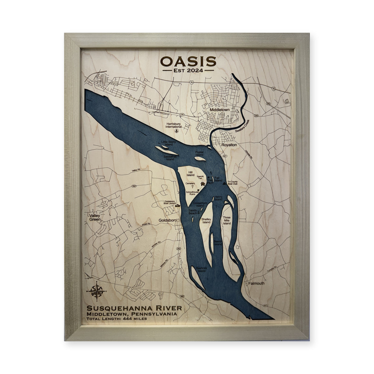 Susquehanna River, Middletown, Pennsylvania Wood Map — plain-background photo [MC20261006 q1397 e60b9560d5c4]