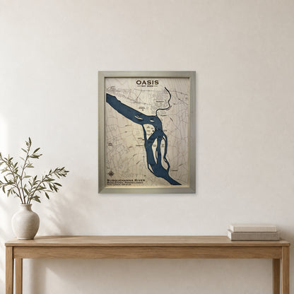 Susquehanna River, Middletown, Pennsylvania Wood Map — room mockup [MC20261006 q1397 4be627d67c24]