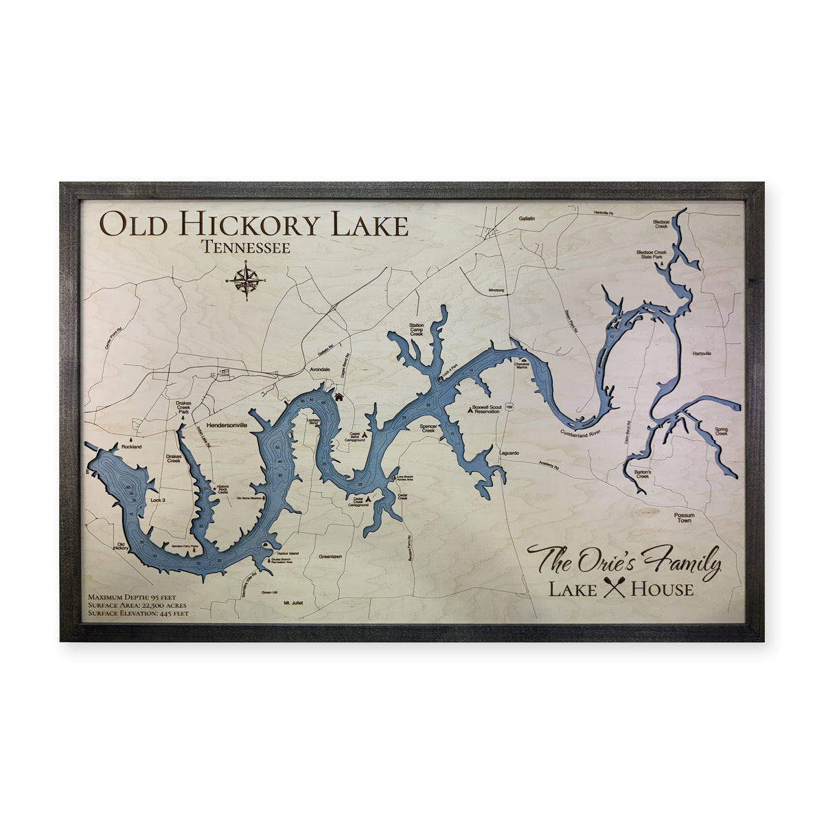 Old Hickory Lake, Tennessee Wood Map — plain-background photo [MC20261006 q1409 a18a431c8b02]