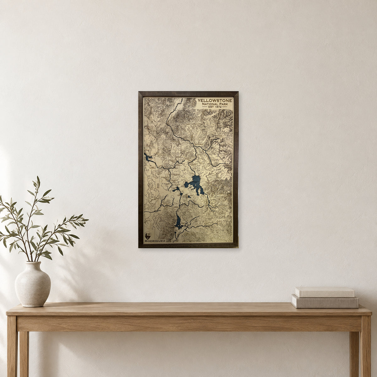 Yellowstone National Park Wood Map — room mockup [MC20261006 q1429 093a48219458]