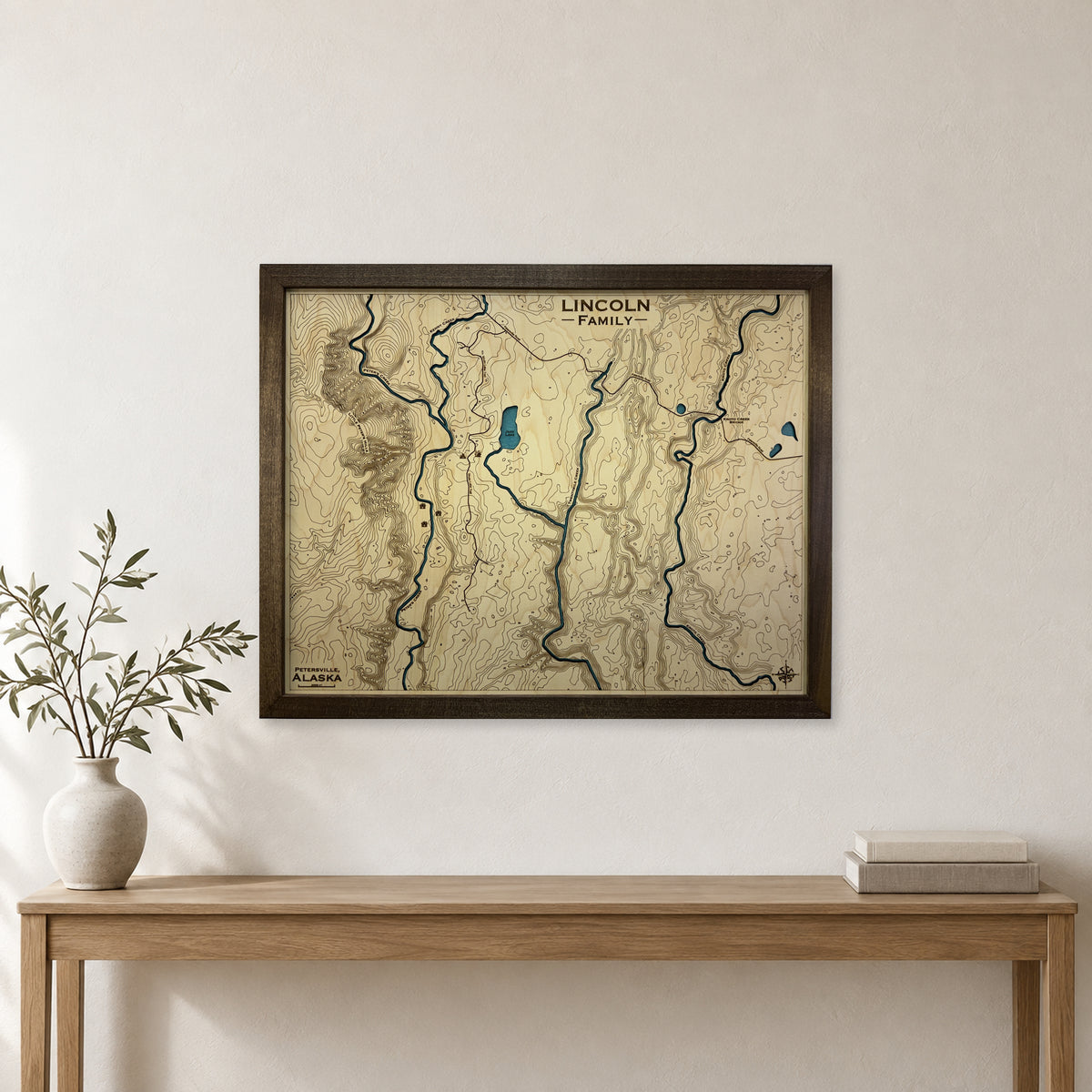 Petersville, Alaska Topographic Wood Map — room mockup [MC20261006 q1437 8dff318fe61a]