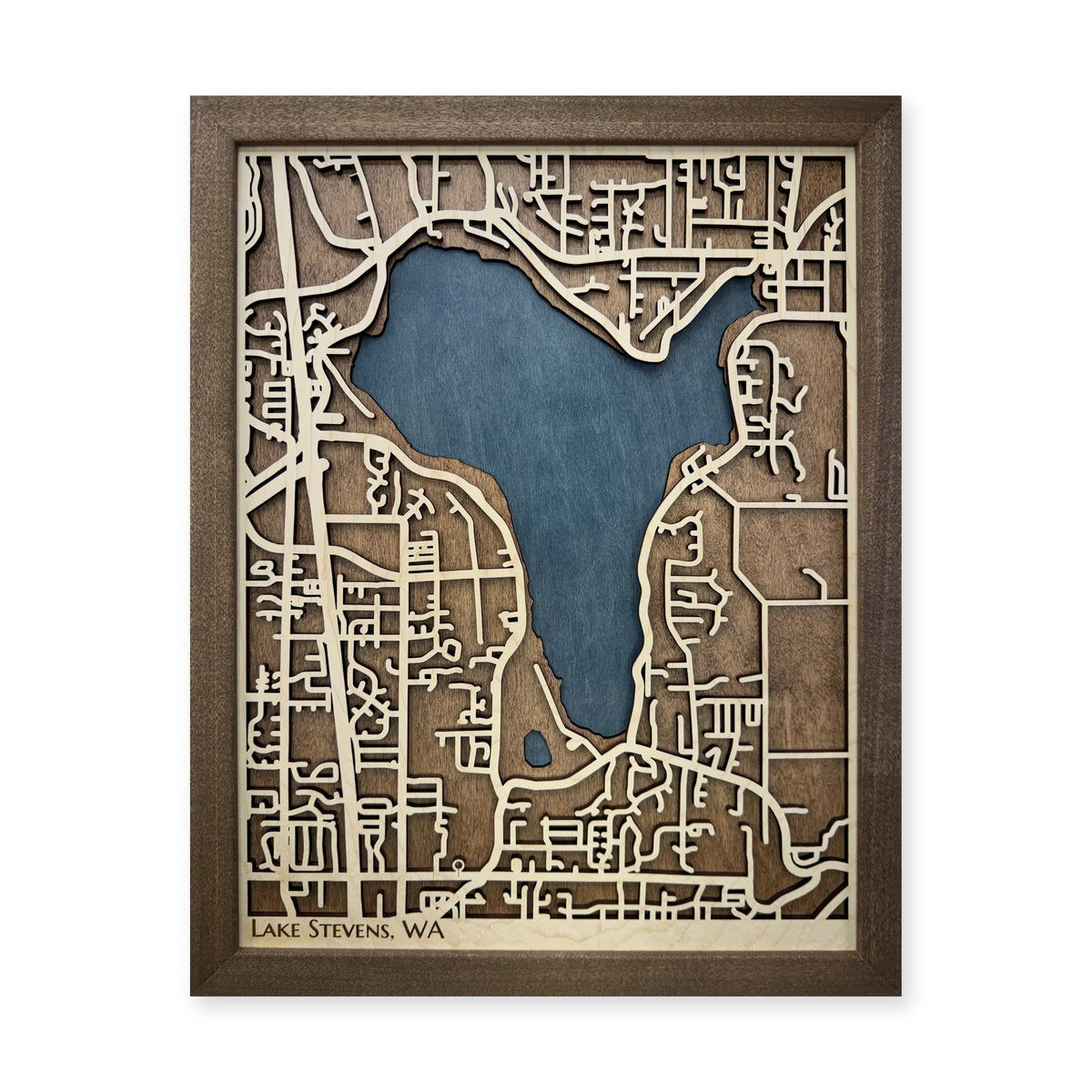 Lake Stevens, Washington Wood Map — plain-background photo [MC20261006 q1498 0f32f9e1213b]