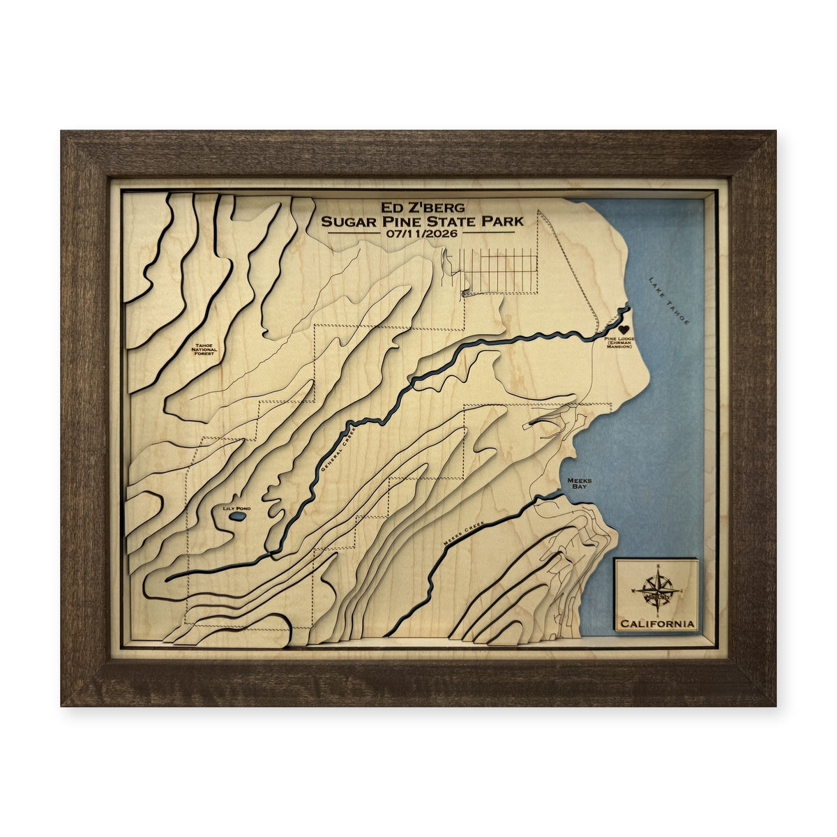 Ed Z’berg Sugar Pine Point State Park Wood Map — plain-background photo [MC20261006 q1514 a2155f9e5632]
