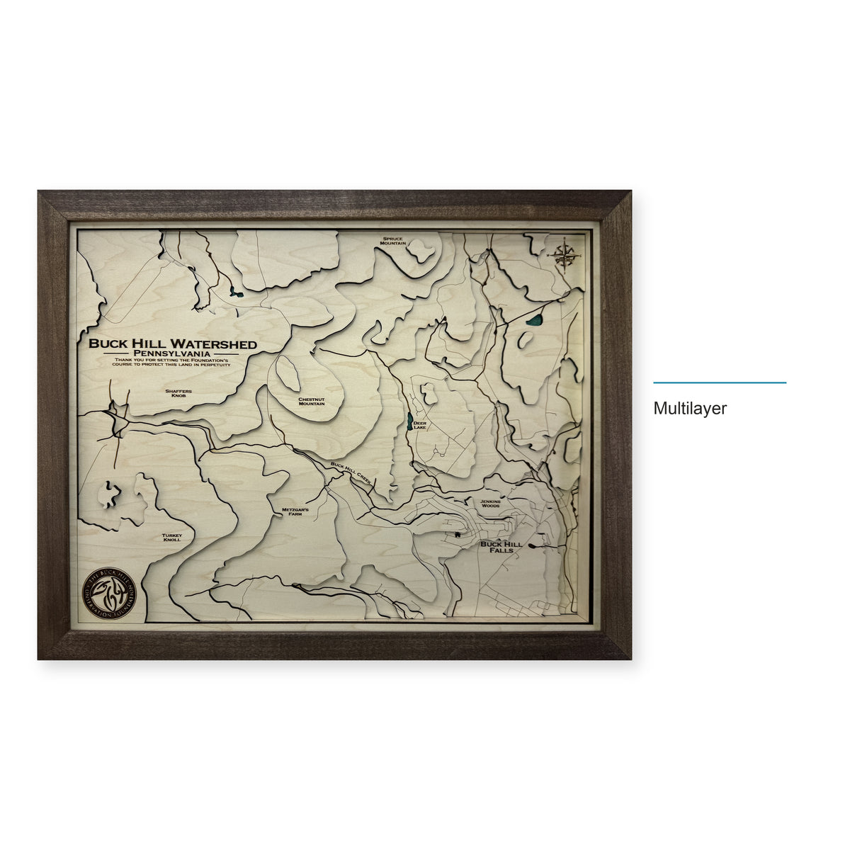 Buck Hill Watershed, Pennsylvania Topographic Wood Map — style-labeled photo [MC20261006 q1527 550e709614eb]