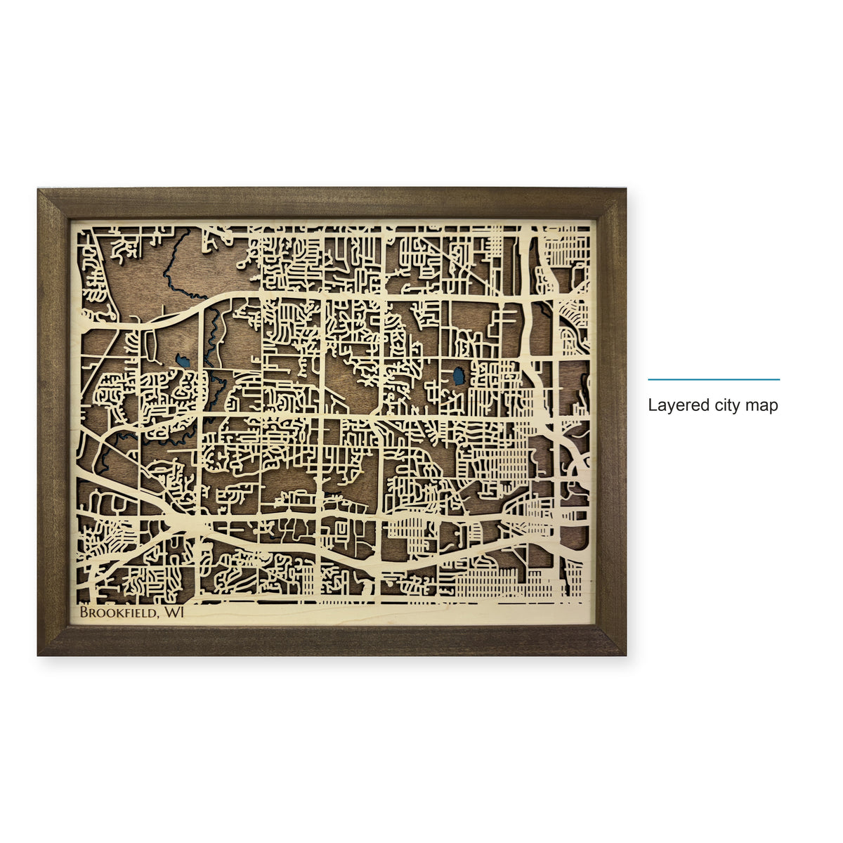 Brookfield, Wisconsin Wood City Map — style-labeled photo [MC20261006 q1548 c0256100e7c2]