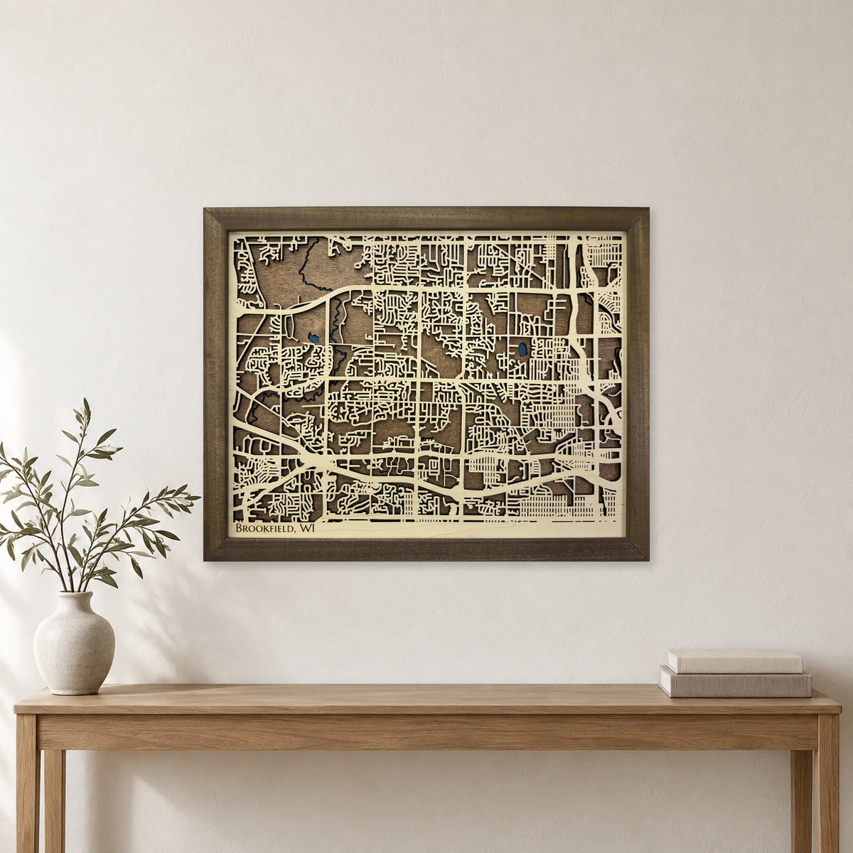 Brookfield, Wisconsin Wood City Map — room mockup [MC20261006 q1548 40af30ece8de]