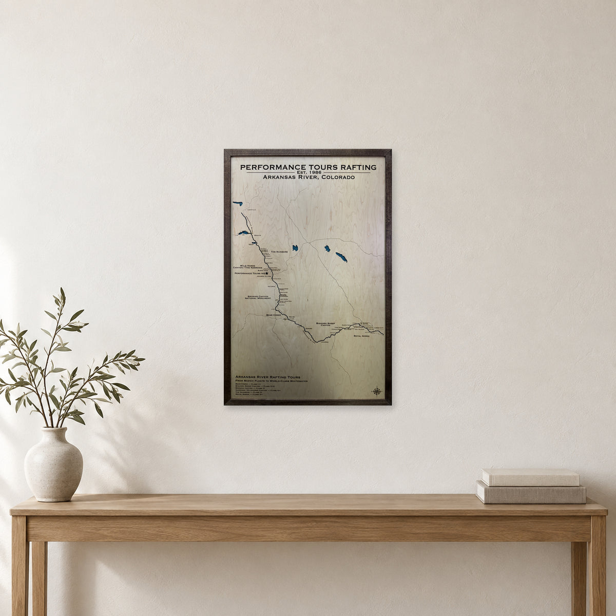 Arkansas River, Colorado Topographic Wood Map — room mockup [MC20261006 q1554 359e087897c9]