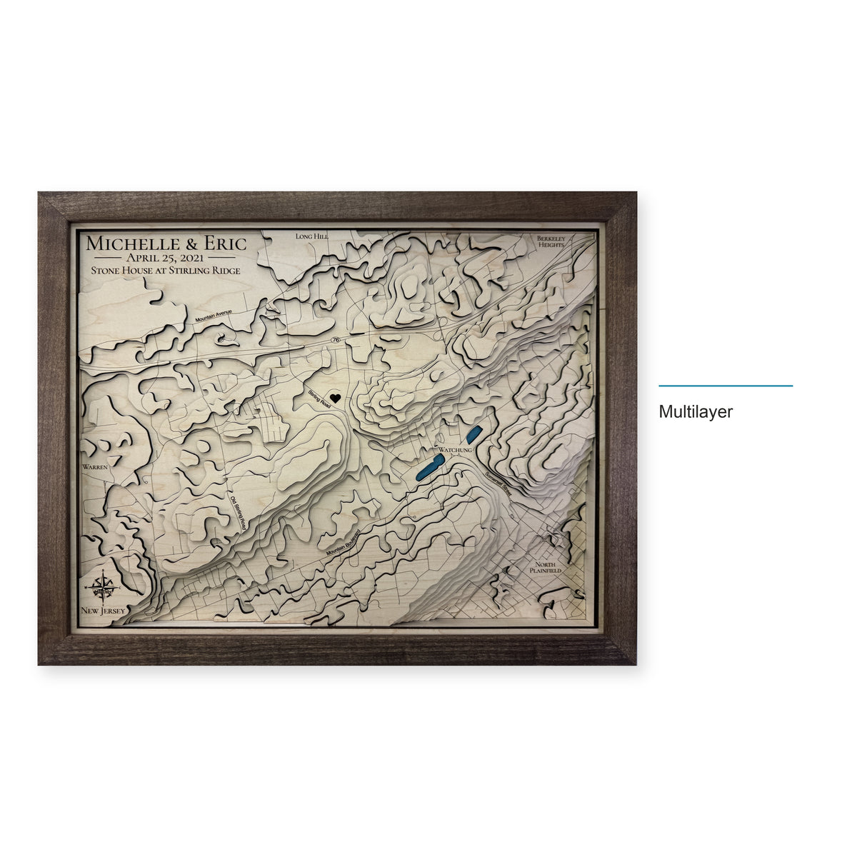 Watchung and Stirling Ridge, New Jersey Topographic Wood Map — style-labeled photo [MC20261006 q1571 2d4f2603823b]