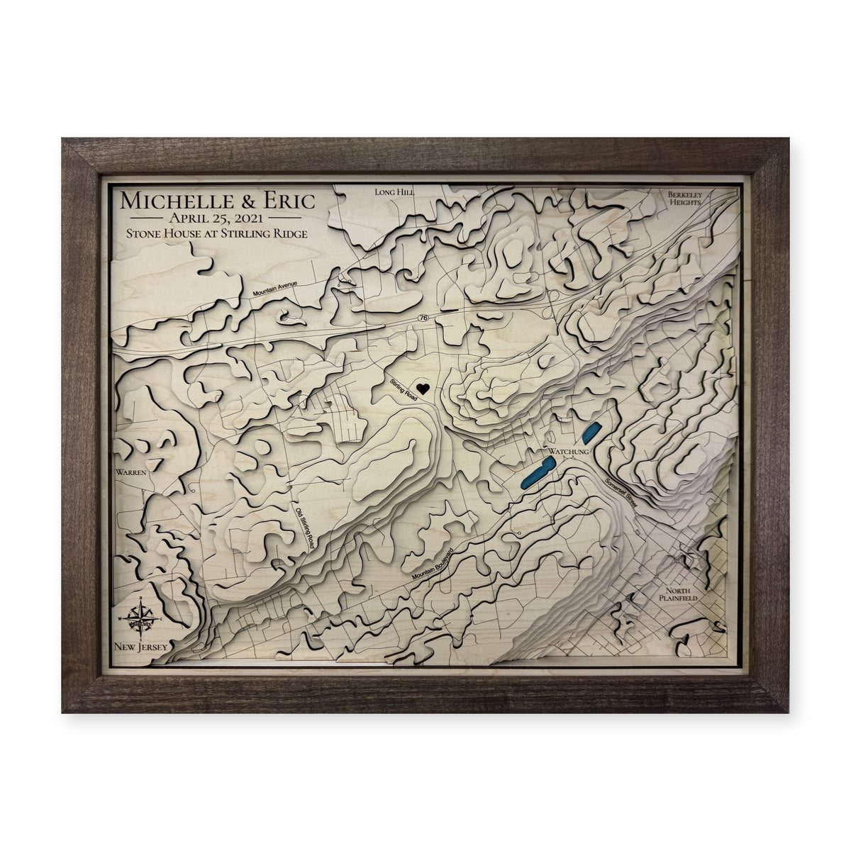 Watchung and Stirling Ridge, New Jersey Topographic Wood Map — plain-background photo [MC20261006 q1571 aa4800ff1cca]