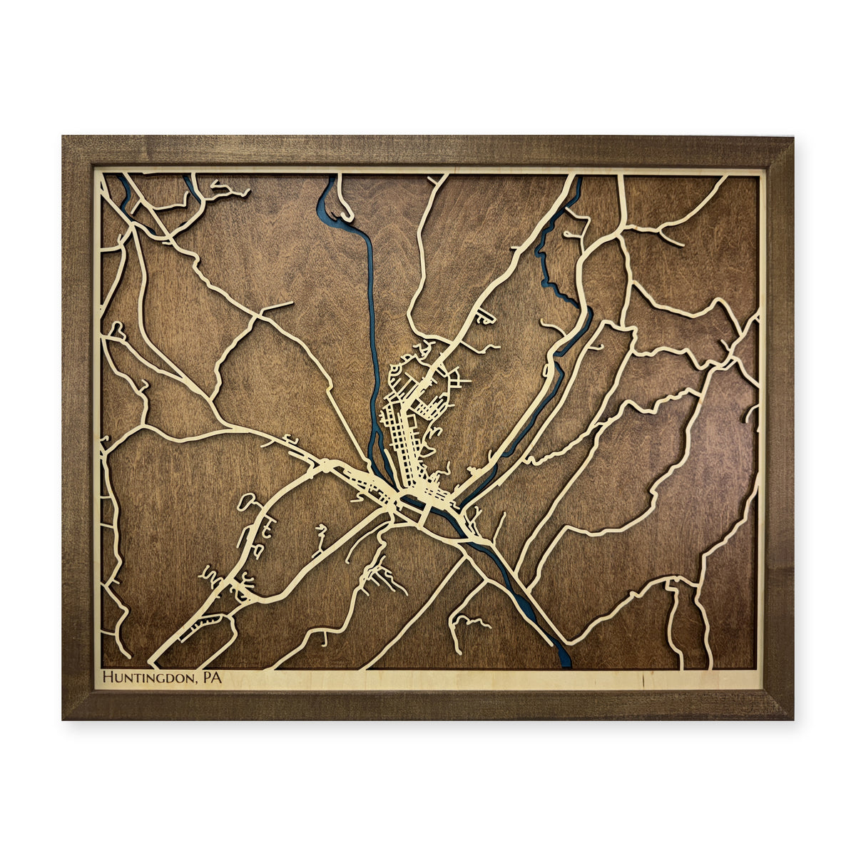 Huntingdon, Pennsylvania Wood City Map — plain-background photo [MC20261006 q1631 f456eaf89db7]