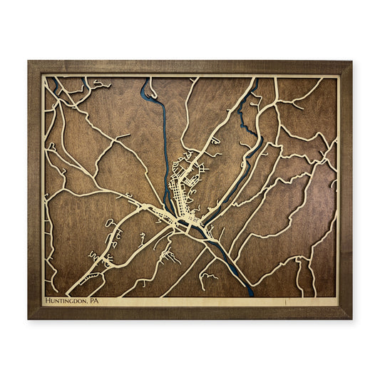 Huntingdon, Pennsylvania Wood City Map — plain-background photo [MC20261006 q1631 f456eaf89db7]