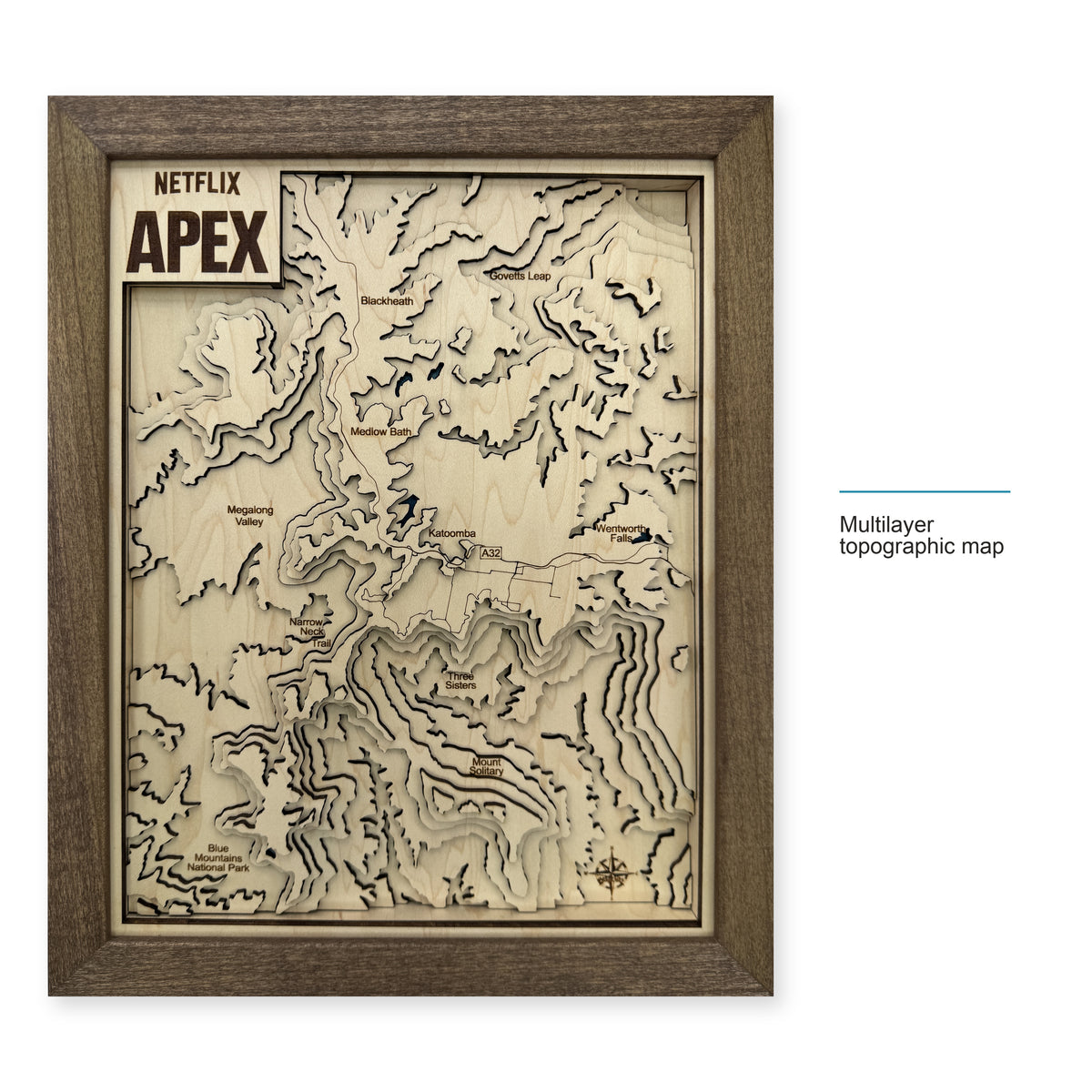 Blue Mountains National Park, Australia Topographic Wood Map — style-labeled photo [MC20261006 q1652 f3e6a0512a93]