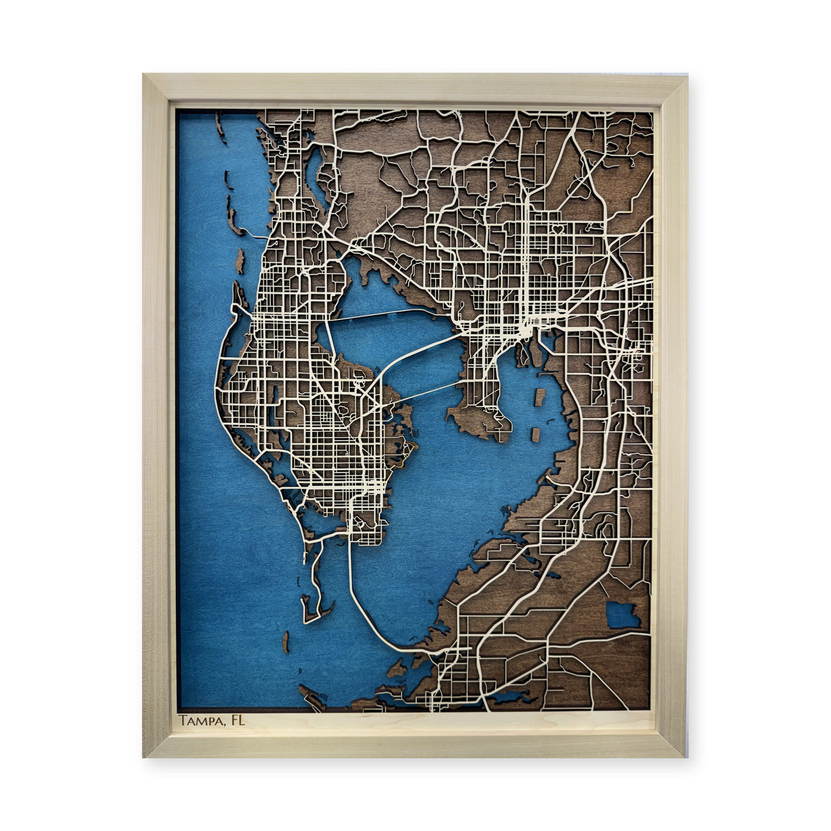 Tampa Bay, FL Wood Map — plain-background photo [MC20261006 q1723 b33de2b35045]