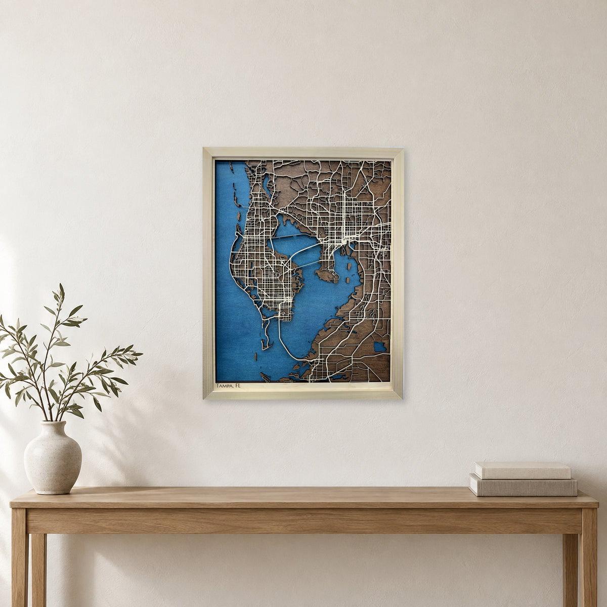 Tampa Bay, FL Wood Map — room mockup [MC20261006 q1723 bcef66db6c8b]