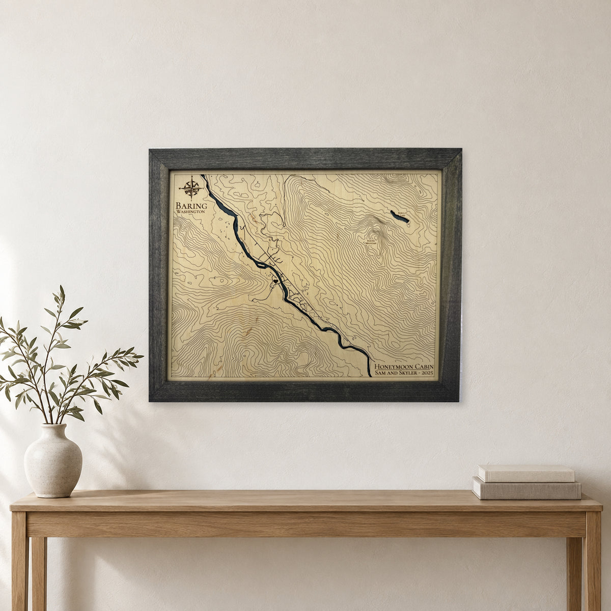 Baring, Washington Topographic Wood Map — room mockup [MC20261006 q1729 66d1d7a33e32]