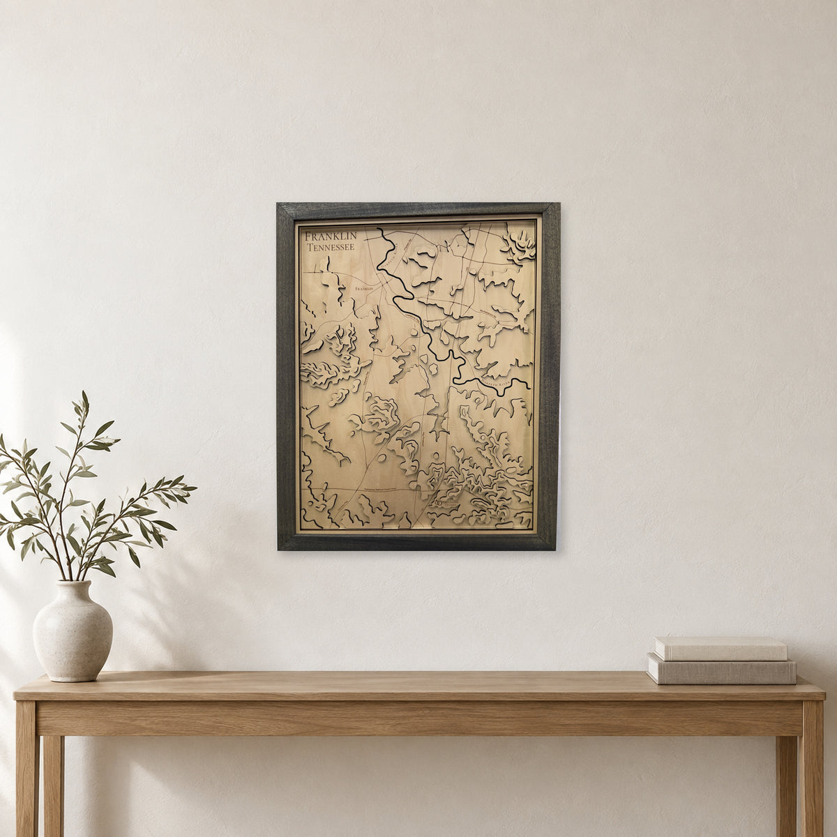 Franklin, Tennessee Topographic Wood Map — room mockup [MC20261006 q1799 ada6adeff8d2]