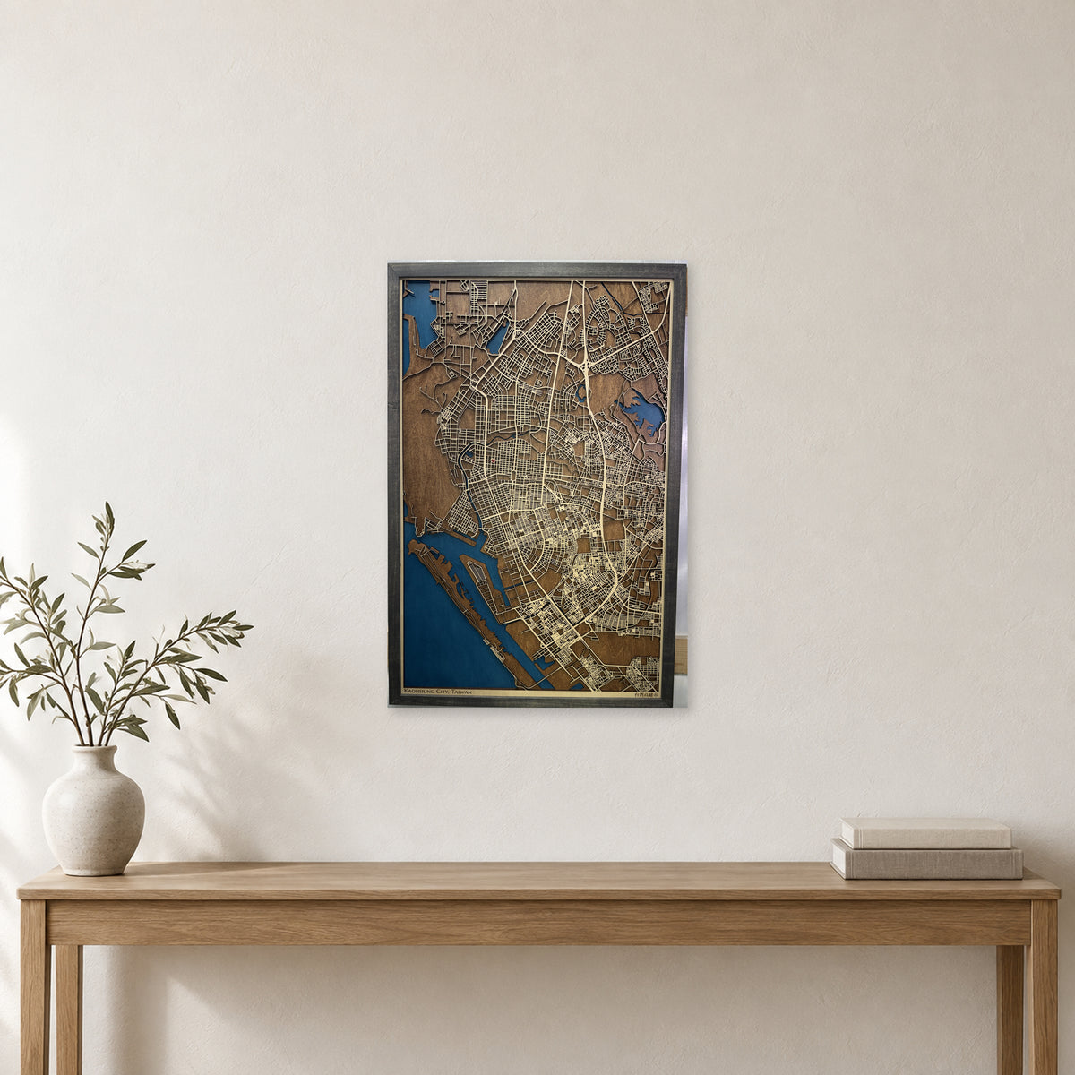 Kaohsiung, Taiwan Wood City Map — room mockup [MC20261006 q1823 c909d5a8172d]