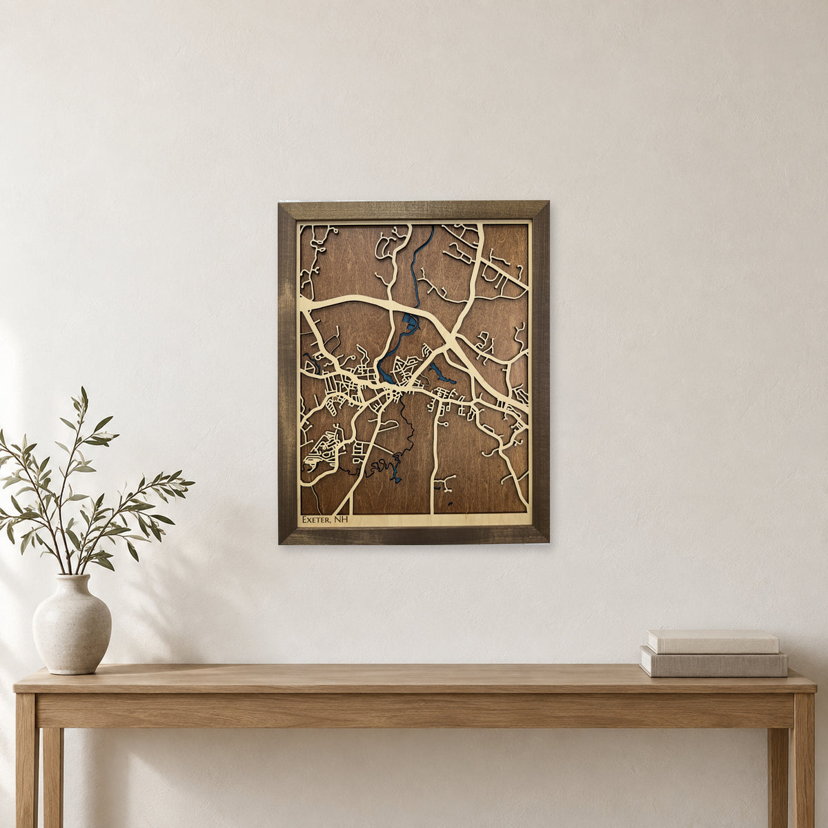 Exeter, New Hampshire Wood City Map — room mockup [MC20261006 q1888 f17c414097c3]