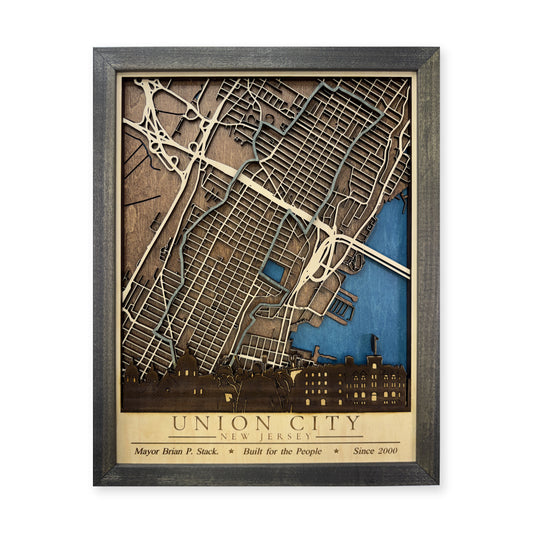 Union City, New Jersey Wood City Map — plain-background photo [MC20261006 q1908 1b7007a952aa]