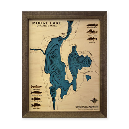 Moore Lake, Ontario, Canada Wood Map — plain-background photo [MC20261006 q1987 8555b1a585cc]