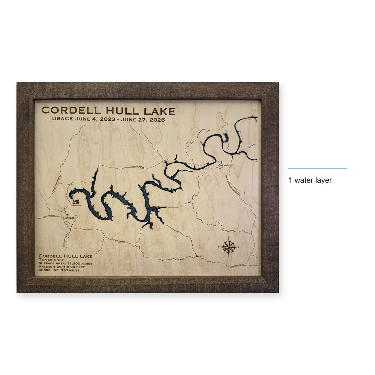Cordell Hull Lake, Tennessee Wood Map — style-labeled photo [MC20261006 q1993 0cf6657b9015]
