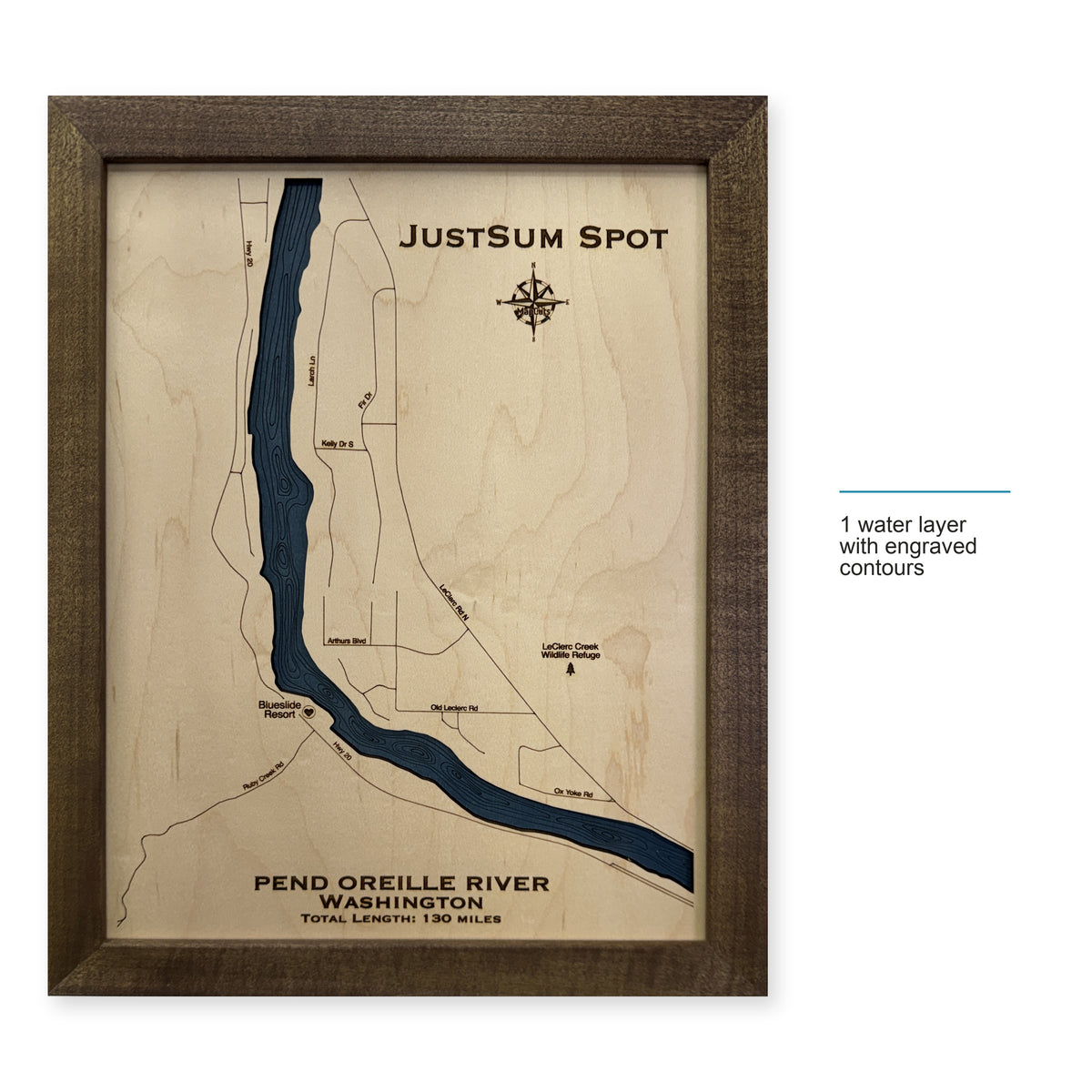 Pend Oreille River, Washington Wood Map — style-labeled photo [MC20261006 q1994 863a9a168f44]