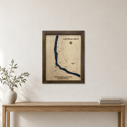 Pend Oreille River, Washington Wood Map — room mockup [MC20261006 q1994 c8baa4a4ad5c]