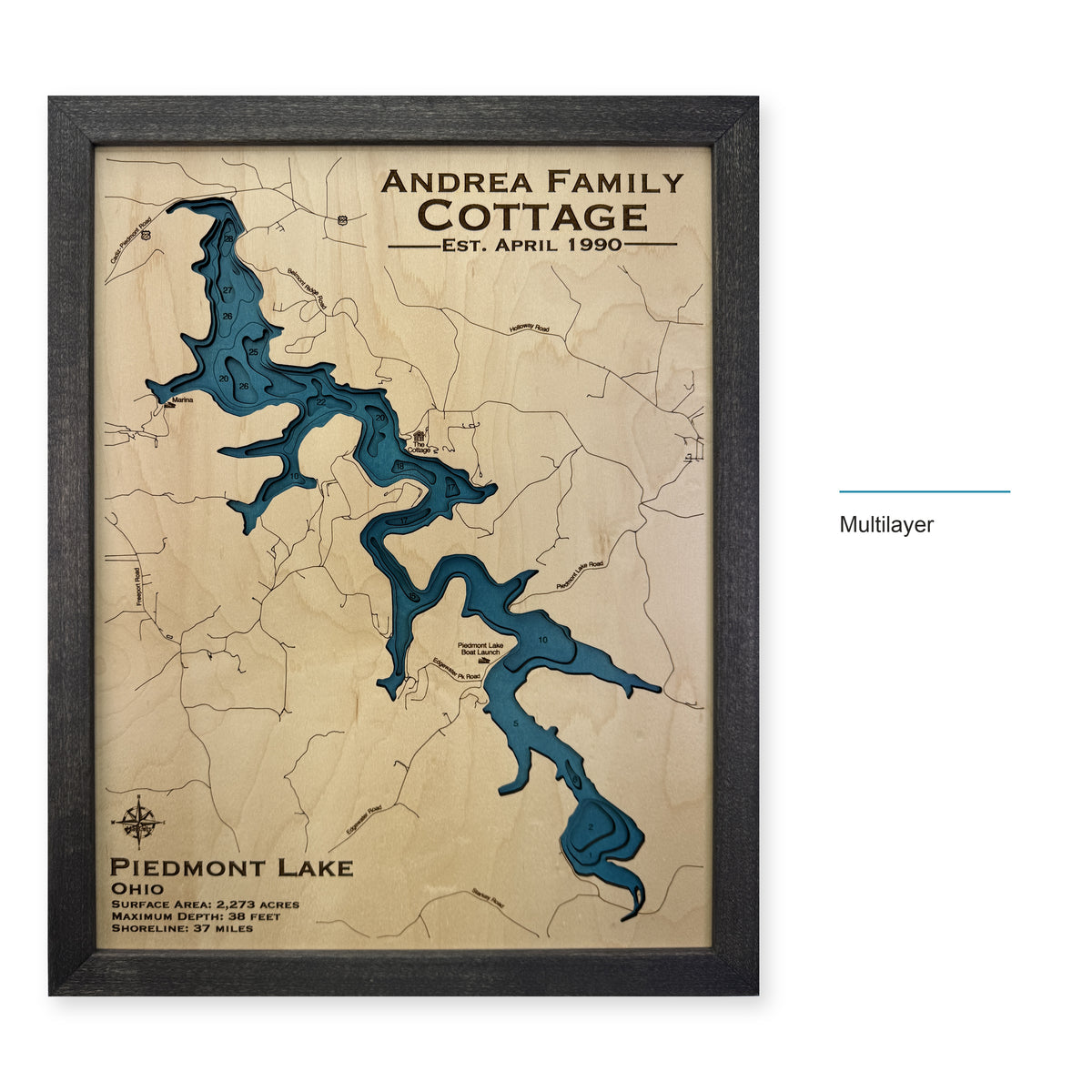 Piedmont Lake, Ohio Wood Map — style-labeled photo [MC20261006 q2007 5aab126de3a3]