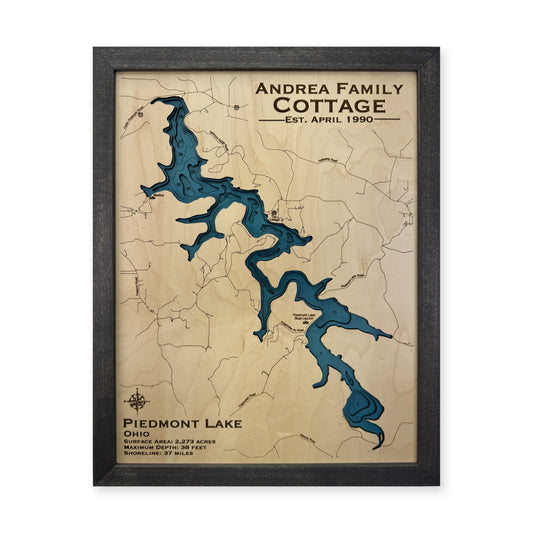 Piedmont Lake, Ohio Wood Map — plain-background photo [MC20261006 q2007 f3934357f637]