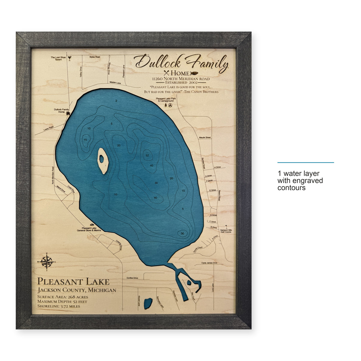 Pleasant Lake, Jackson County, Michigan Wood Map — style-labeled photo [MC20261006 q2018 6e8332f17bbf]