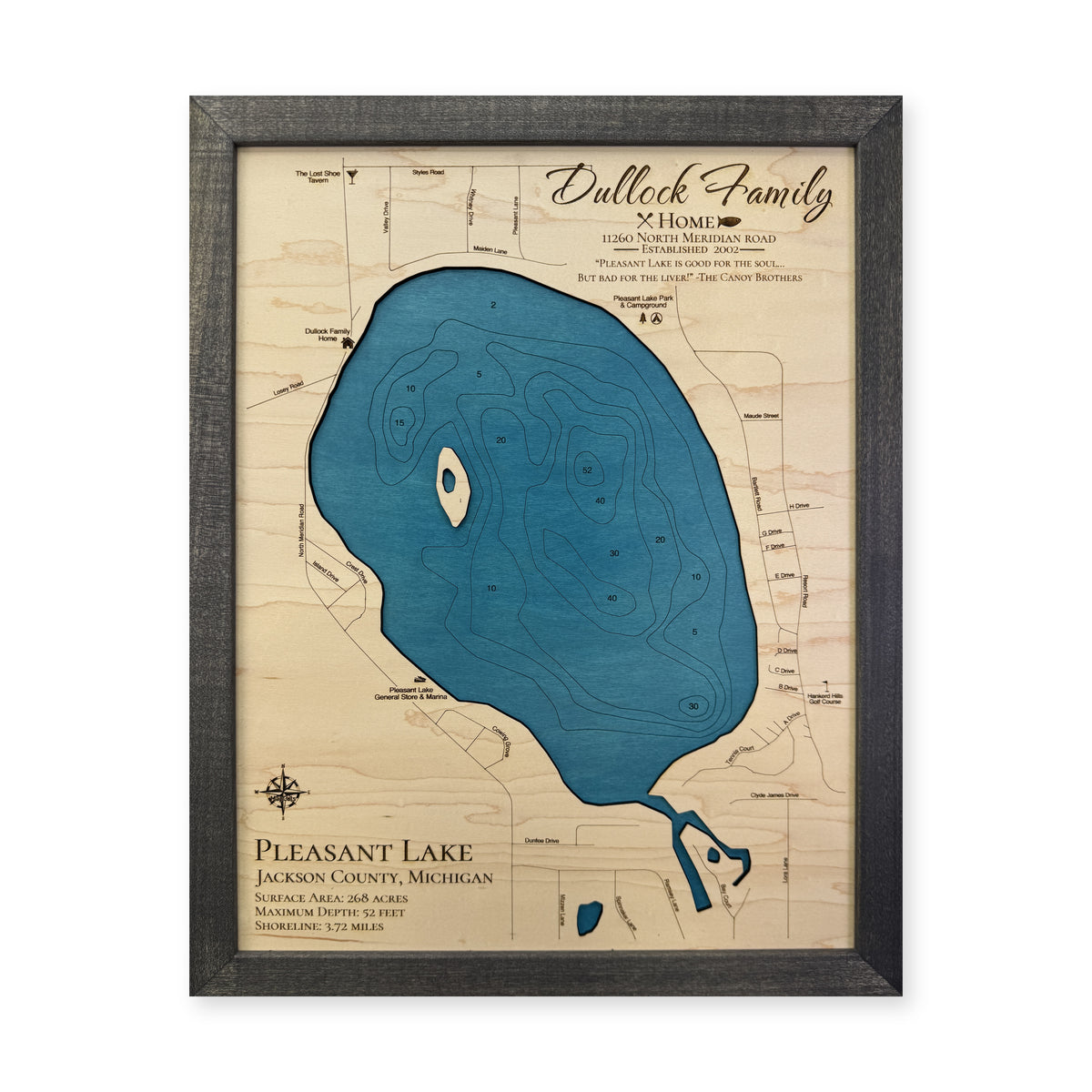 Pleasant Lake, Jackson County, Michigan Wood Map — plain-background photo [MC20261006 q2018 e7af91c7d99c]