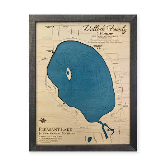 Pleasant Lake, Jackson County, Michigan Wood Map — plain-background photo [MC20261006 q2018 e7af91c7d99c]